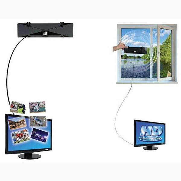 Digital Indoor TV Antenna 1080P HDTV HD VHF UHF FM Flat Box Ready High Gain