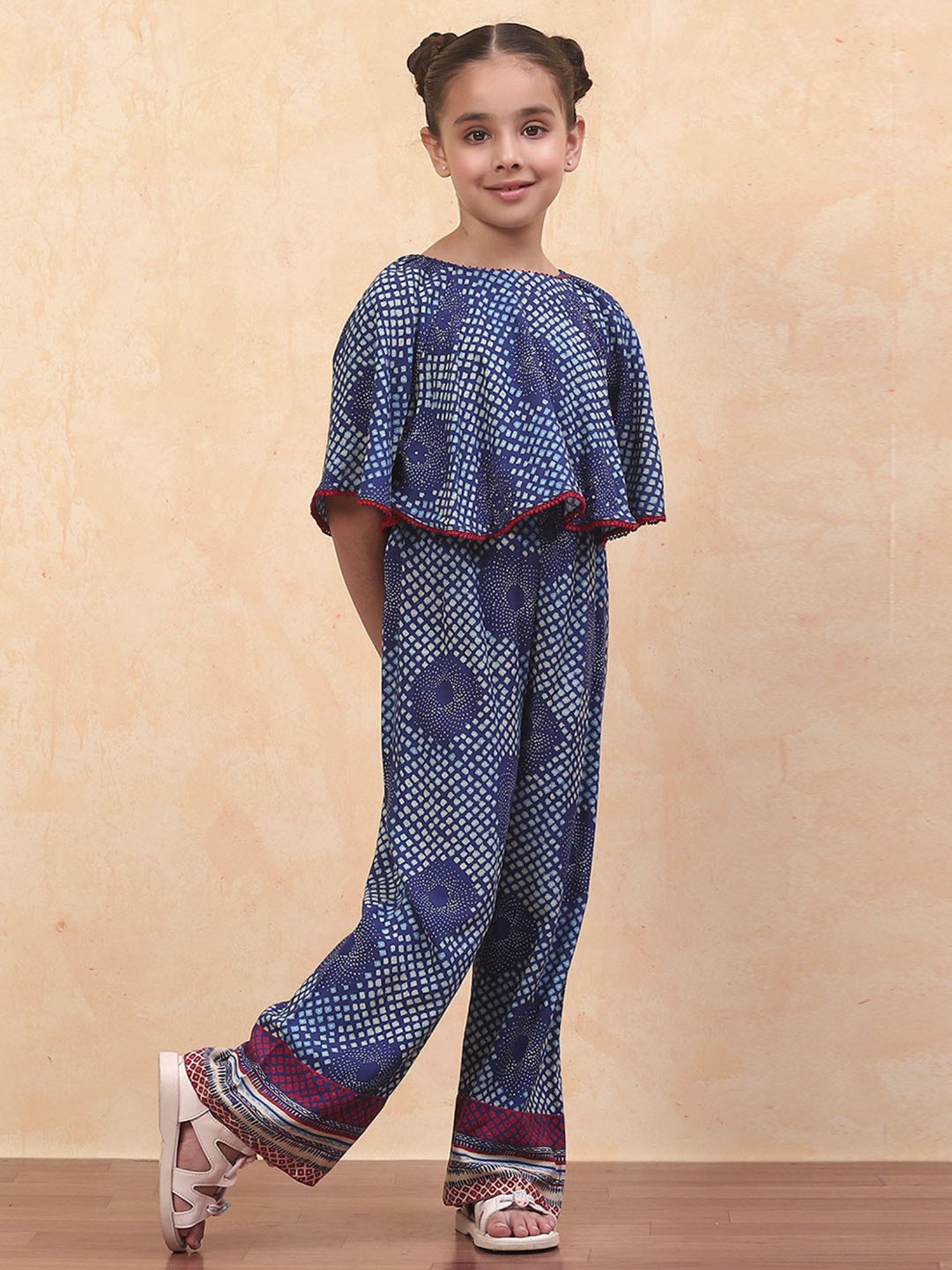 Biba Girls Blue Printed Jumpsuit