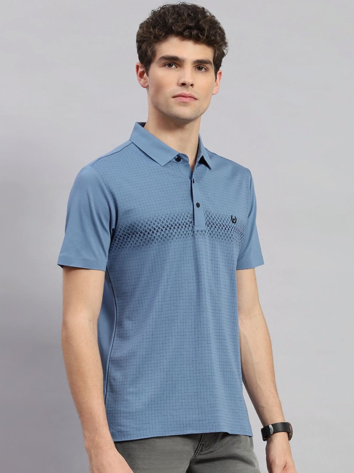 Monte Carlo Blue Regular Fit Printed Polo T-Shirt
