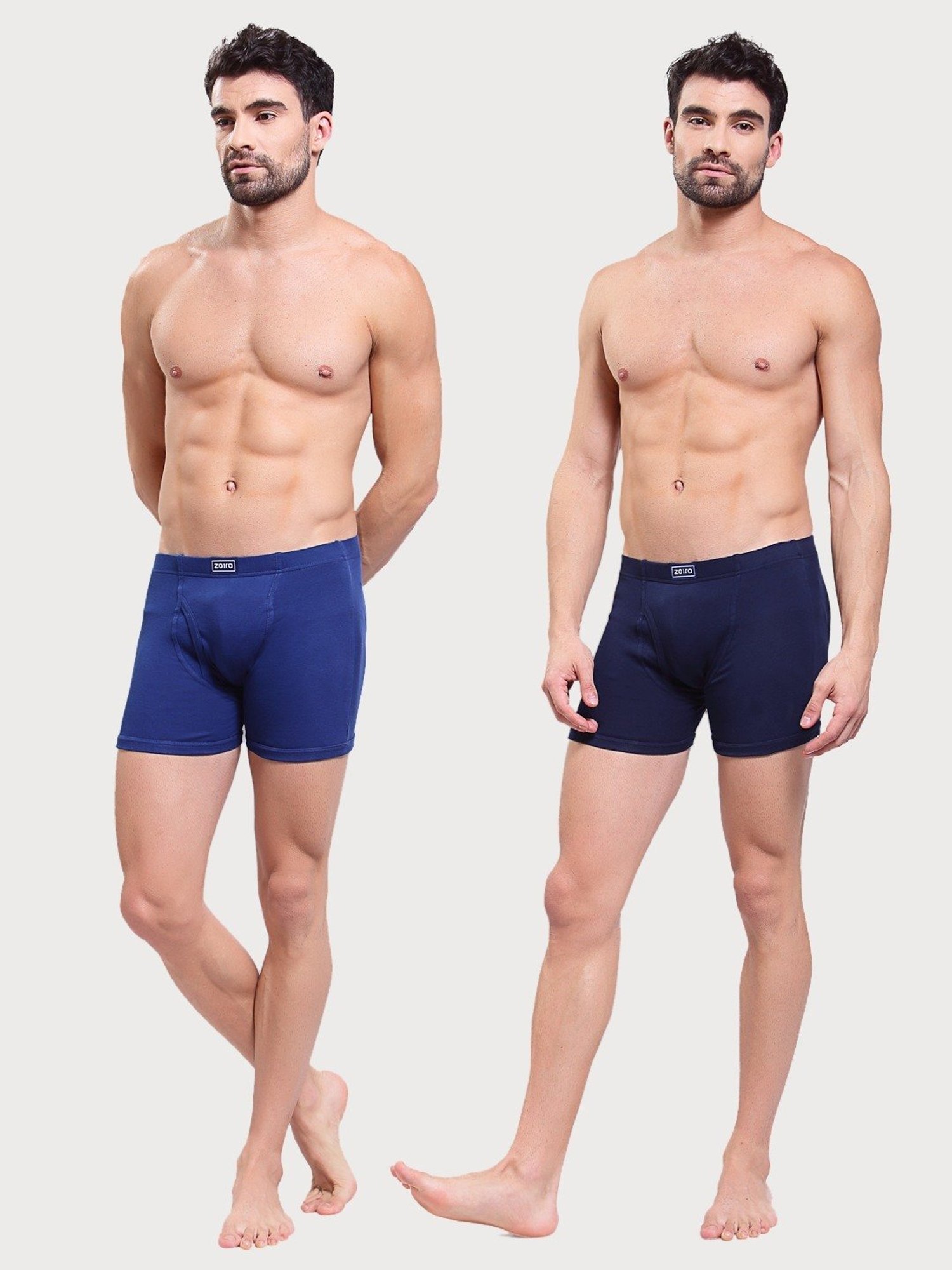 Zoiro Dark Blue & Dark Denim Cotton Regular Fit Trunks - Pack Of 2