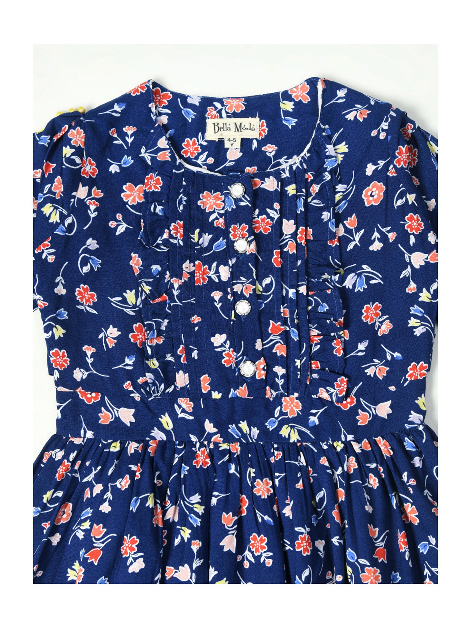 Bella Moda Kids Blue Floral Print Full Sleeves Fit & Flare Dress