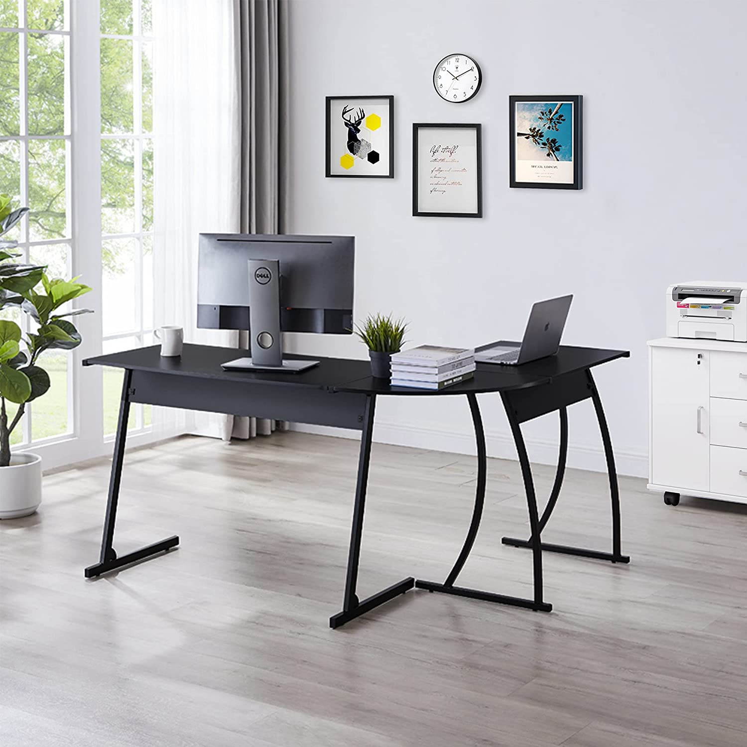 Ochine L Shaped Corner Computer Gaming Desk 58"L x 44"W Modern Workstation Table for Small Space Home Office, Black