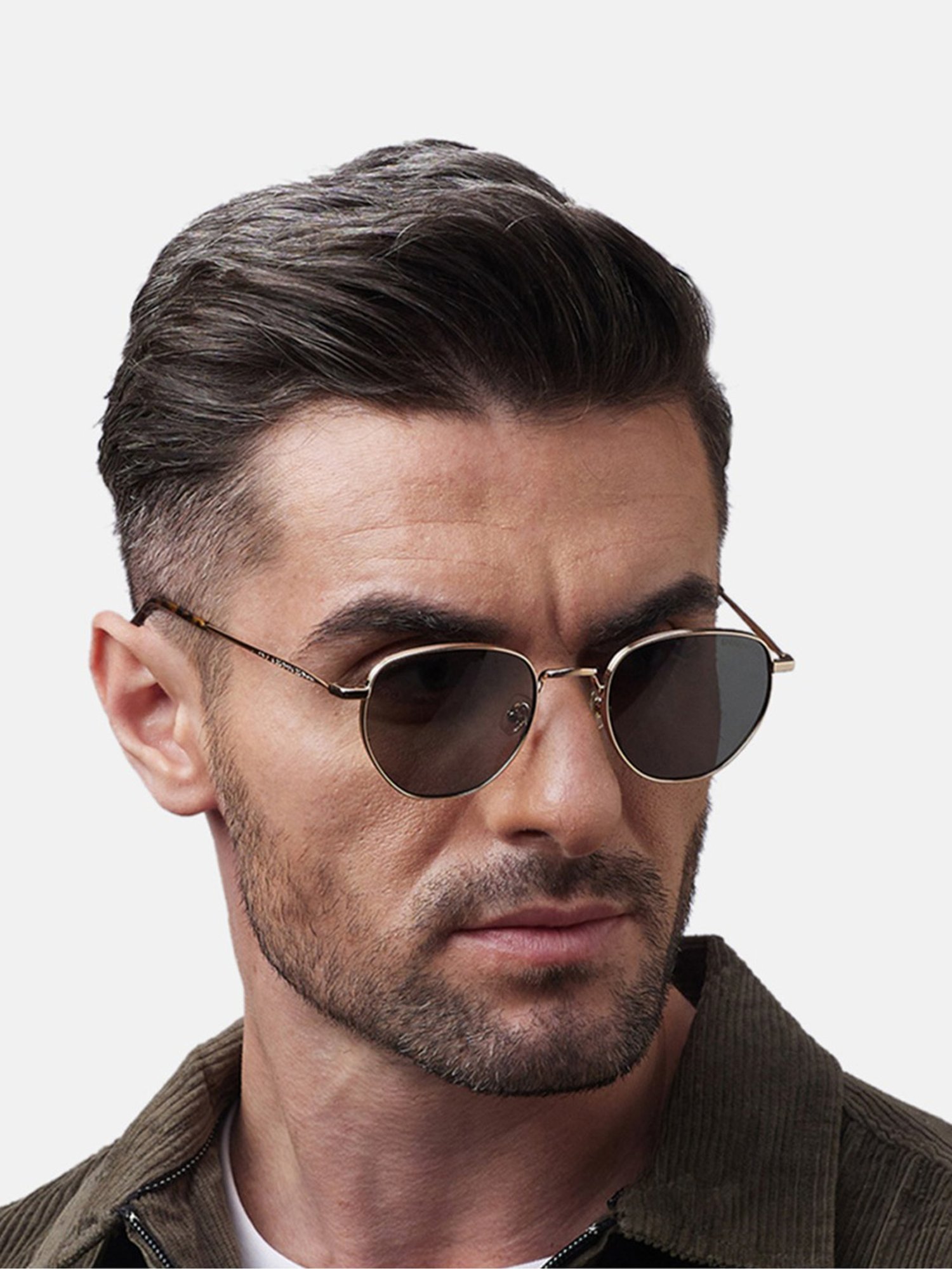 Shisen Fox Fuji Light Gold-Green Round Unisex UV Protection Sunglasses -50 mm