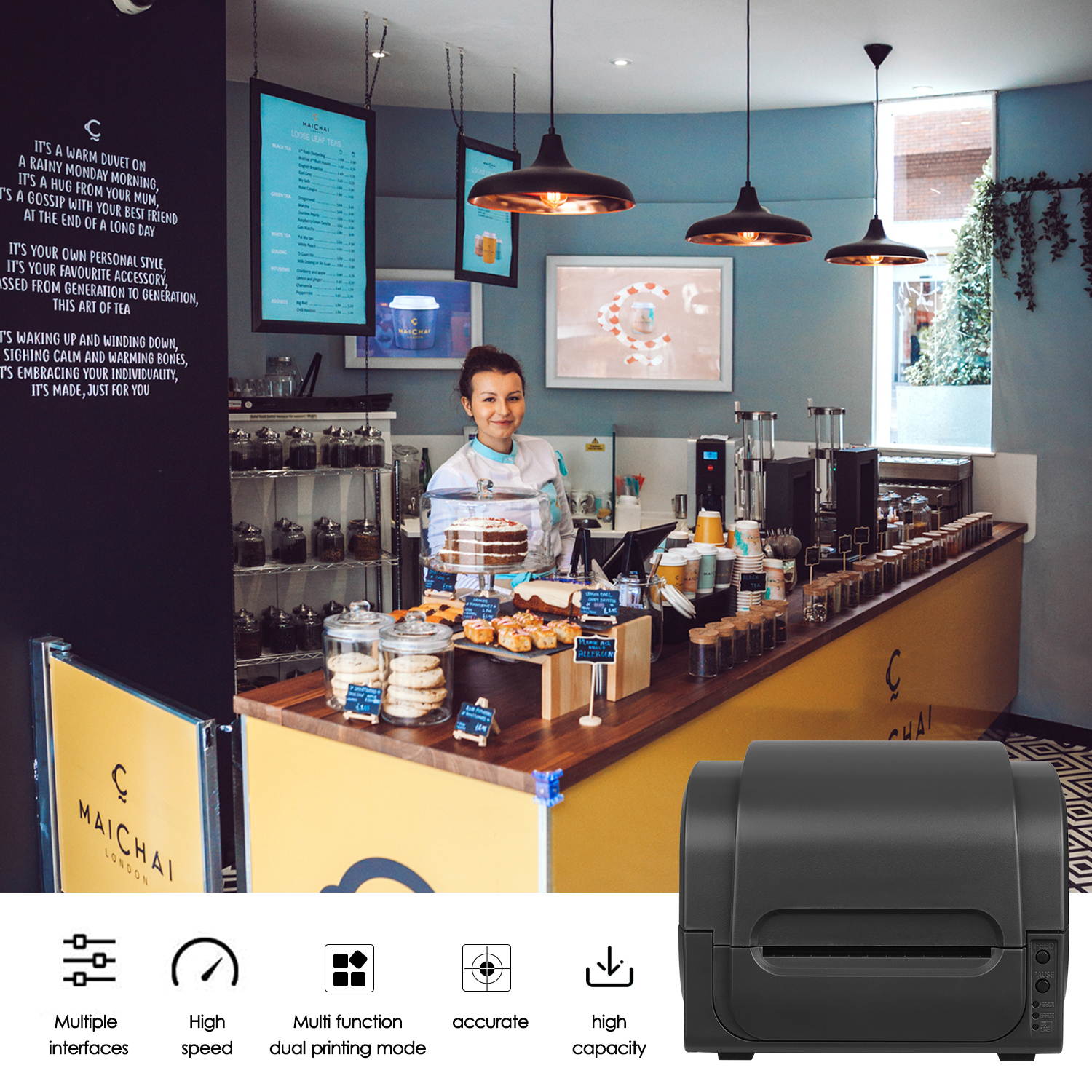 Desktop Label Printer Direct Thermal & Thermal Transfer 2-In-1 High Speed Printer 4in Width for Labeling Mailing Barcodes Tags and Wrist Bands USB Serial and Parallel Port Connectivity