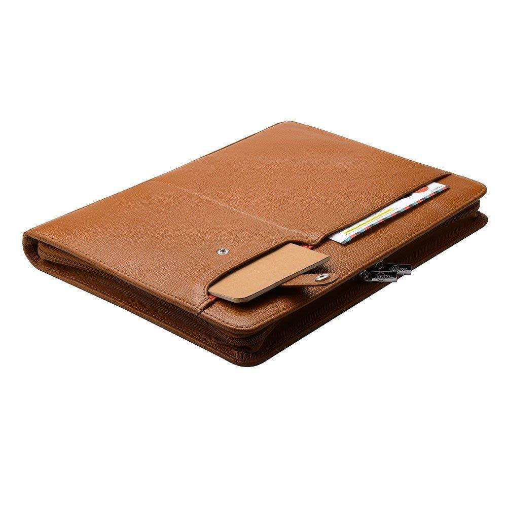 iCarryAlls Genuine Leather Portfolio Organizer Padfolio for Samsung Galaxy Tab S4 10.5, A4 Portfolio for Notepad, Brown