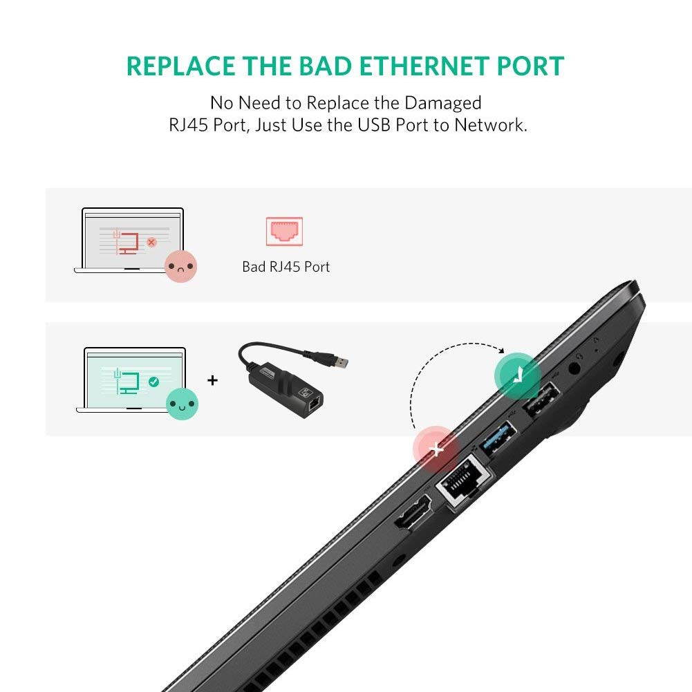 Hannord USB 3.0 to Ethernet Adapter Network Wired Cable Gigabit RJ45 LAN Converter - Lightning10/100/1000Mbps Compatible for MacBook Laptop PC Desktop with Windows 10 8 7 Vista Linux Mac Chrome OS