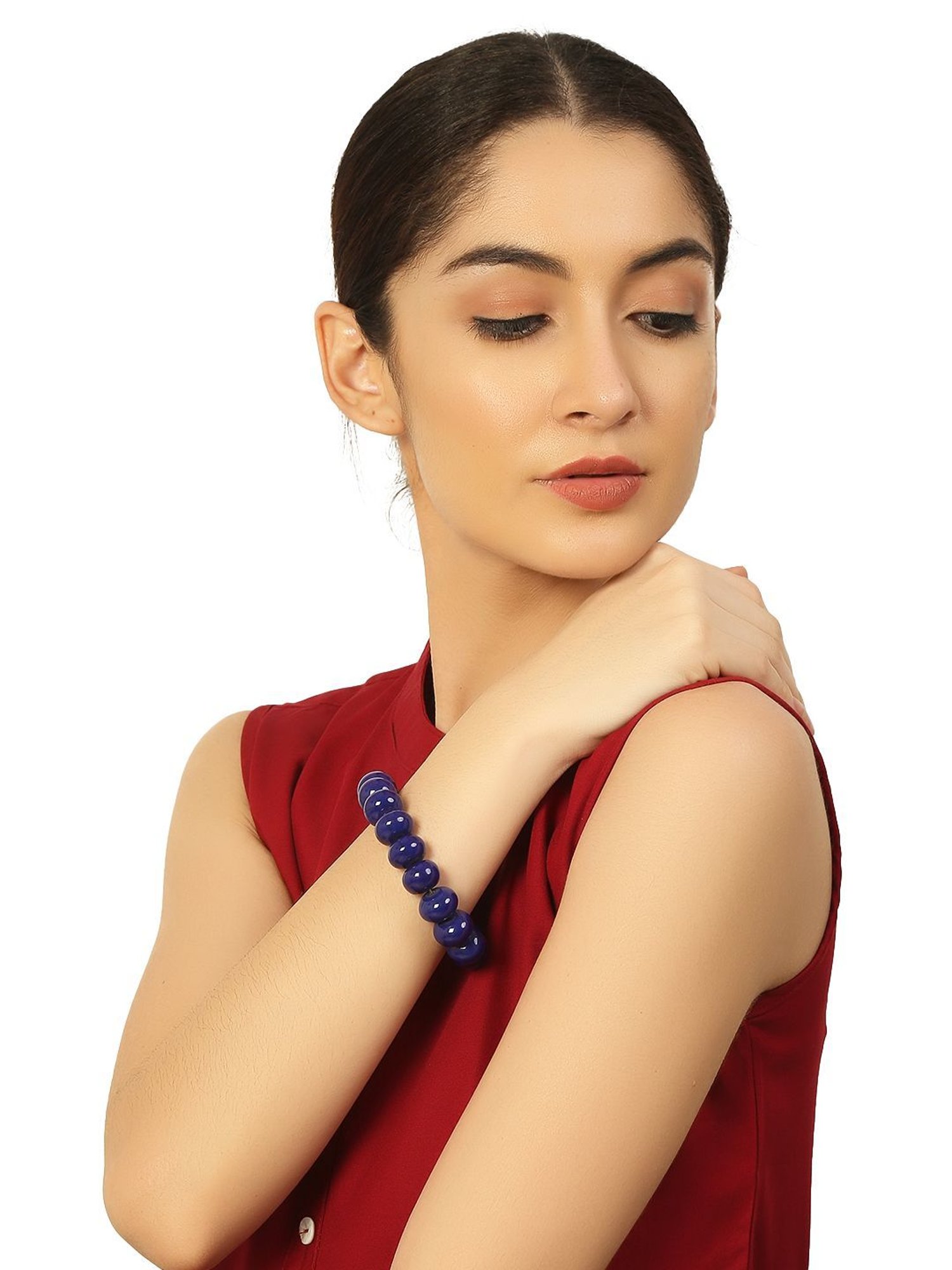 IMLI STREET Blue Artificial Beaded Stretchable Bracelet for Women