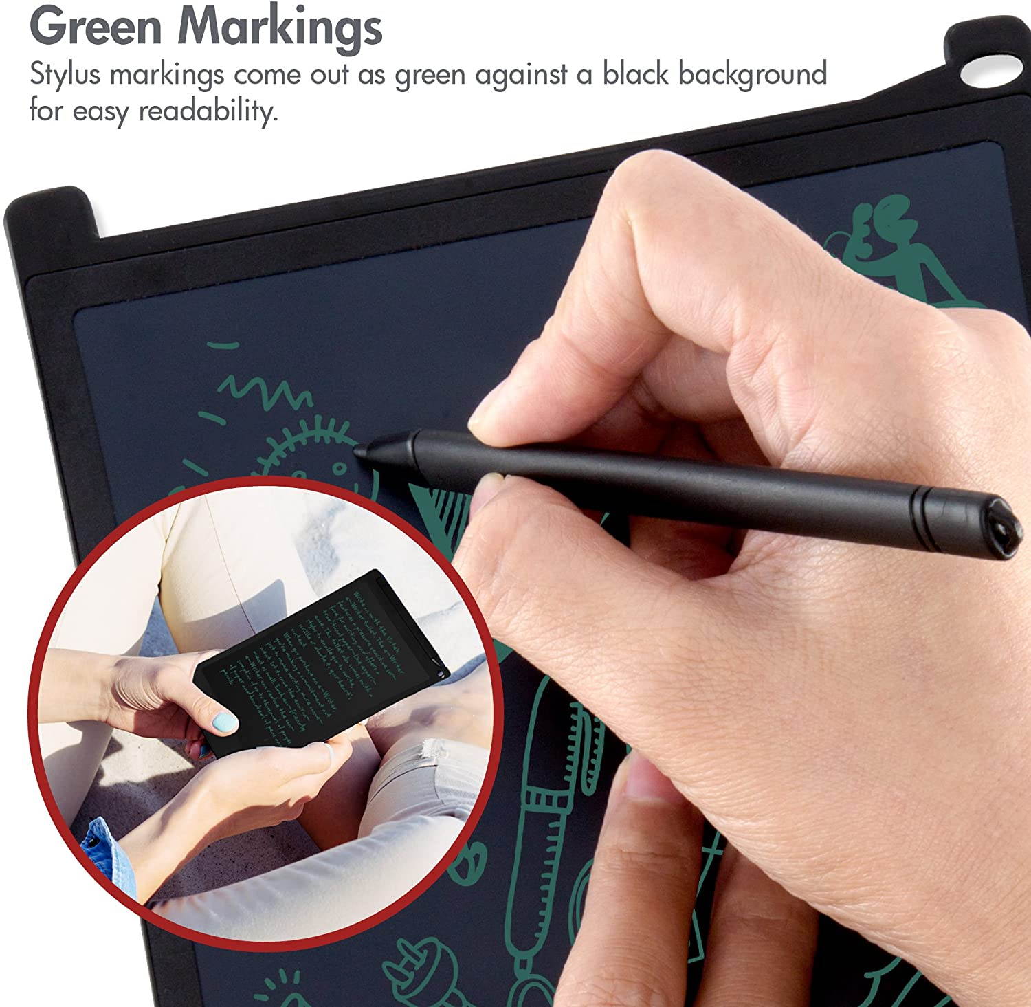 Viotek EWriter Writing Tablet - 8.5&rdquo; Writing Surface with Viotek Eye-Guard Technology, Comes with Stylus and Stylus Holder, Lightweight, Green Ink Markings, 4 Magnets  - LCD Drawing Tablet