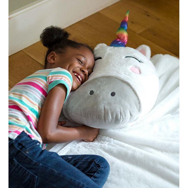 Silky Soft Fleece Unicorn Cloud Snuggle Play Mat with Attached Pillow
