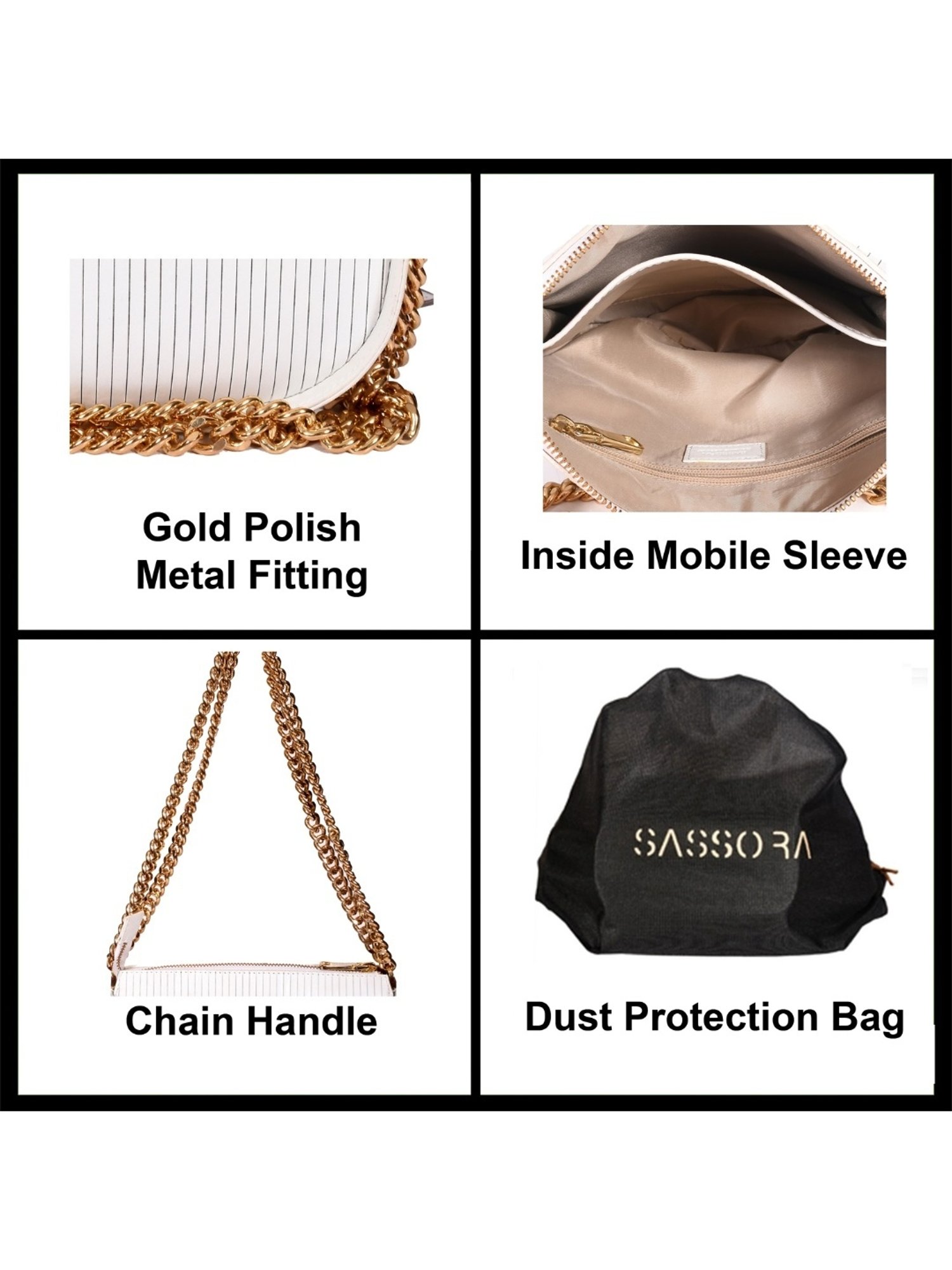 SASSORA MEI White Leather Textured Medium Shoulder Bag