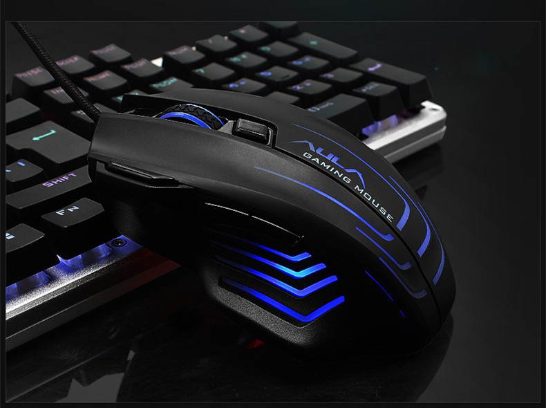 AULA S18 Backlit Gaming Mouse 7 Buttons Programming 4000 DPI Adjustable Optical Wired USB Mouse with Fire Keys for FPS Gamer