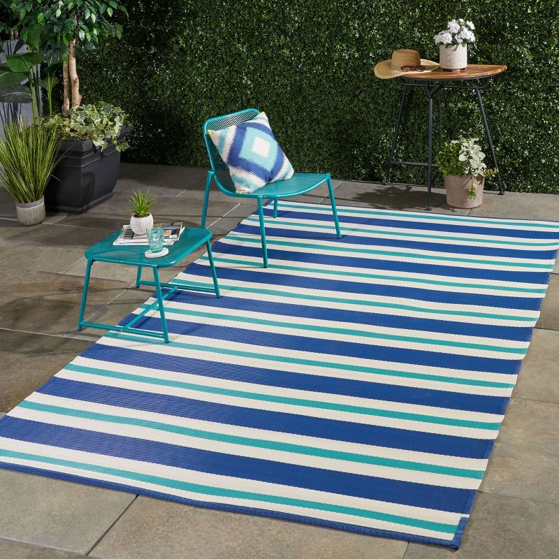 6'x9' Argosy Outdoor Modern Scatter Rug Turquoise/Cream - Christopher Knight Home