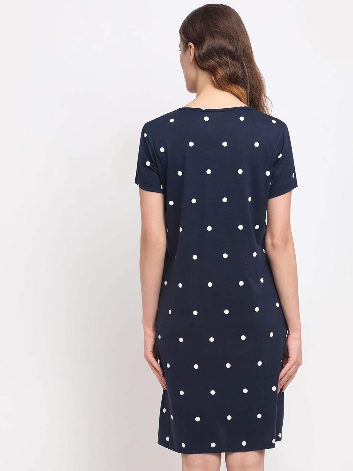 Kanvin Navy Blue Polka Dot Night Dress