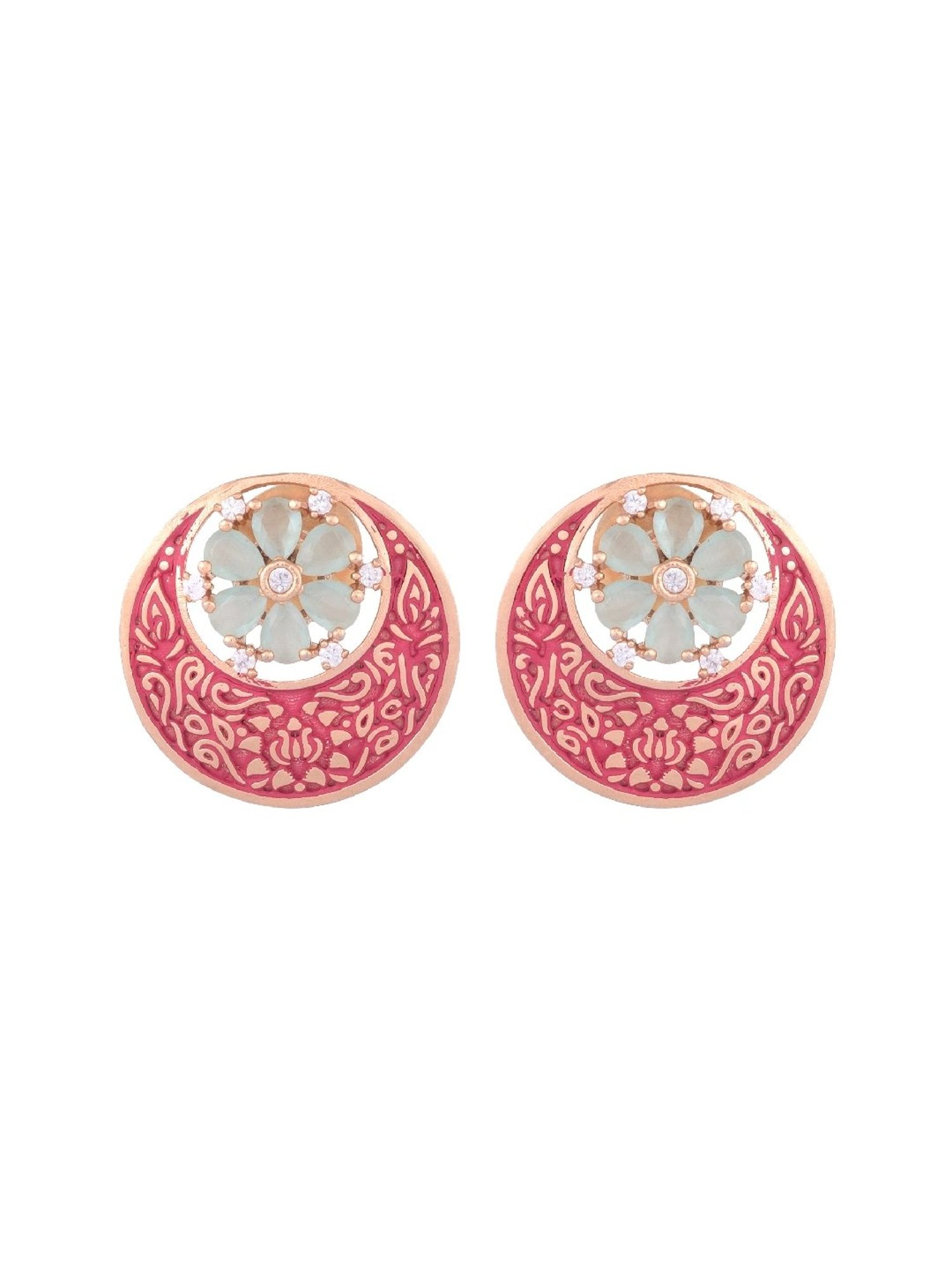 Saraf RS Jewellery Red Chandbali earrings with Blue diamond