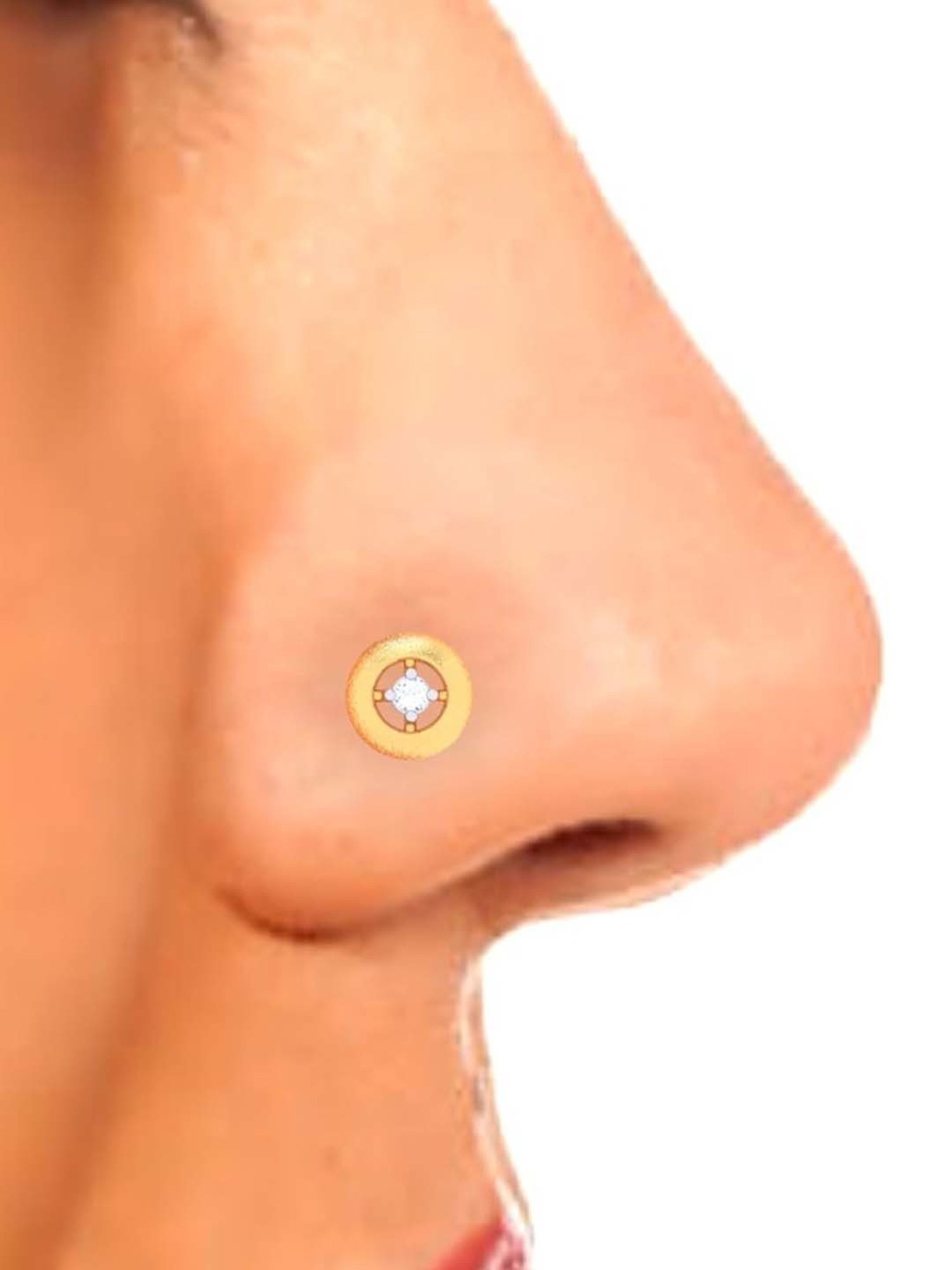 P.C. Chandra Jewellers 22k Gold Circle Shape White Stone Nosepin