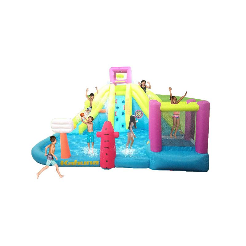 Kahuna 90778 Twin Peaks Outdoor Inflatable Backyard Kid Pool Water Park Two Slides Two Basketball Hoops Climbing Wall Sprinklers and Bounce House