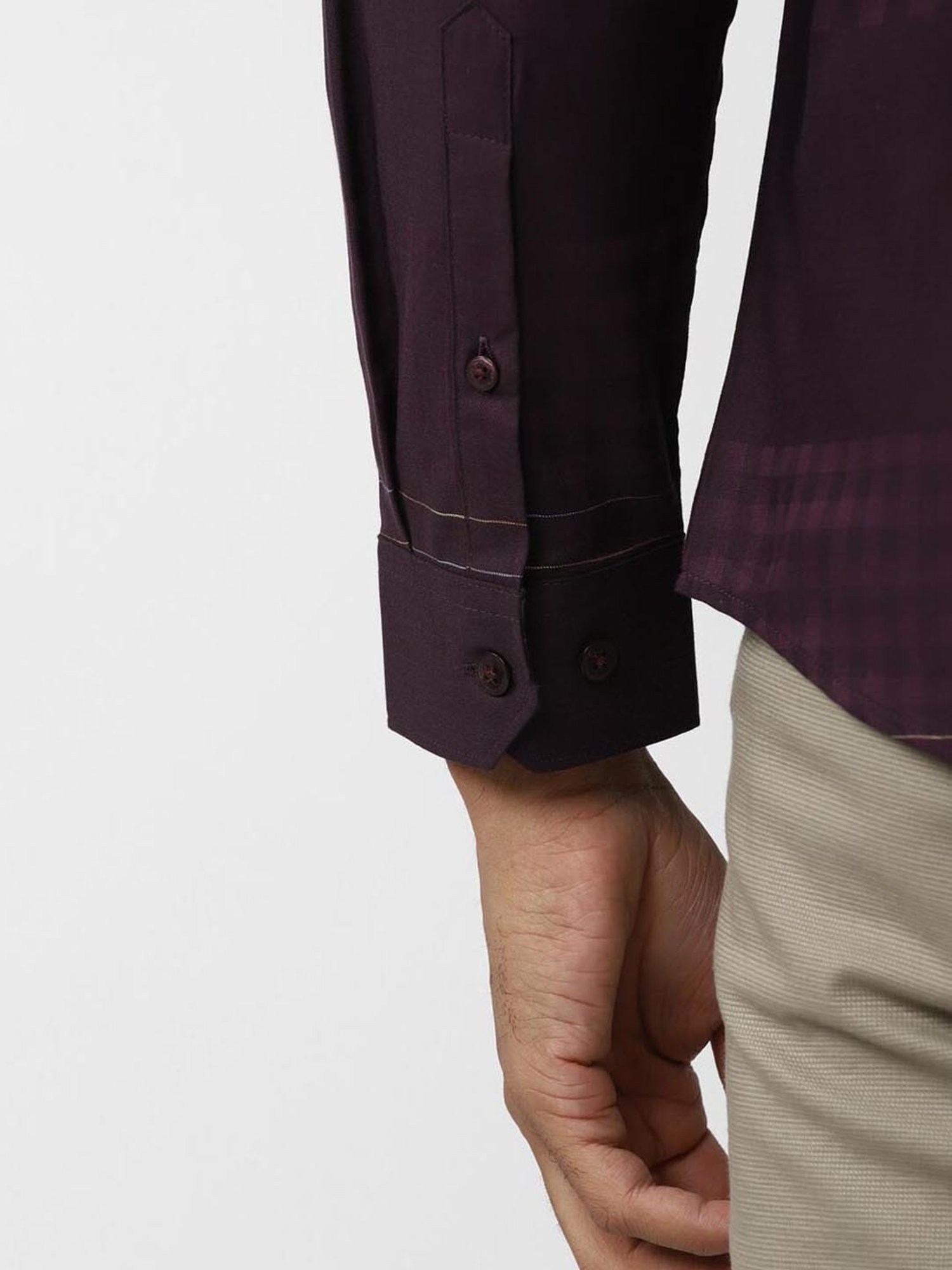 V Dot Maroon Cotton Slim Fit Checks Shirt