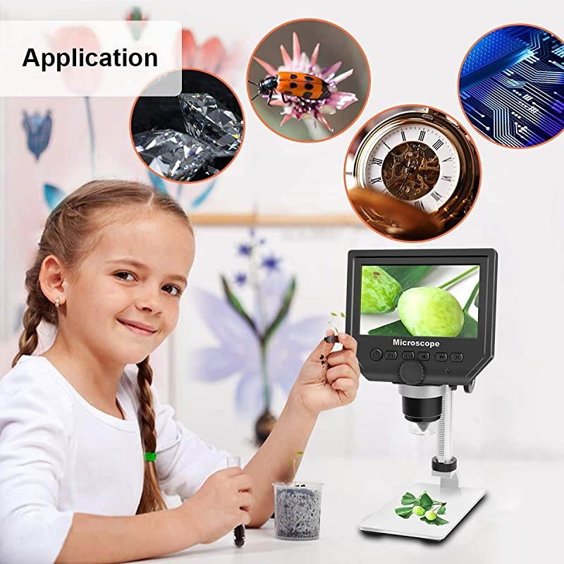 600X LCD Digital Microscope with 43quot Screen Display and Metal Bracket  36 MP HD Screen 720P Video Record Microscope Camera for Kids Boys Girls Students Adults Gift