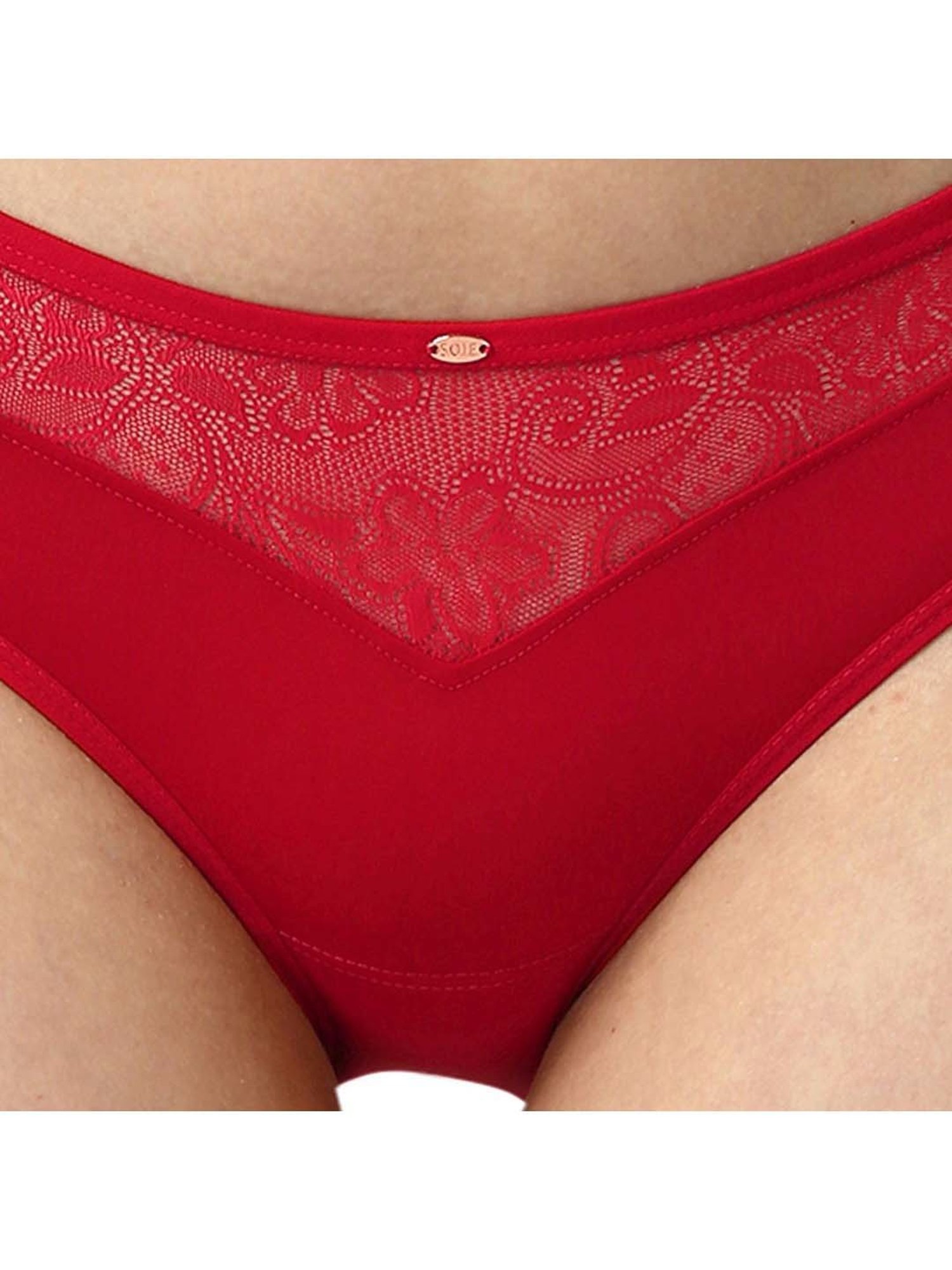 Soie Red & White Lace Work Bikini Panties - Pack Of 2