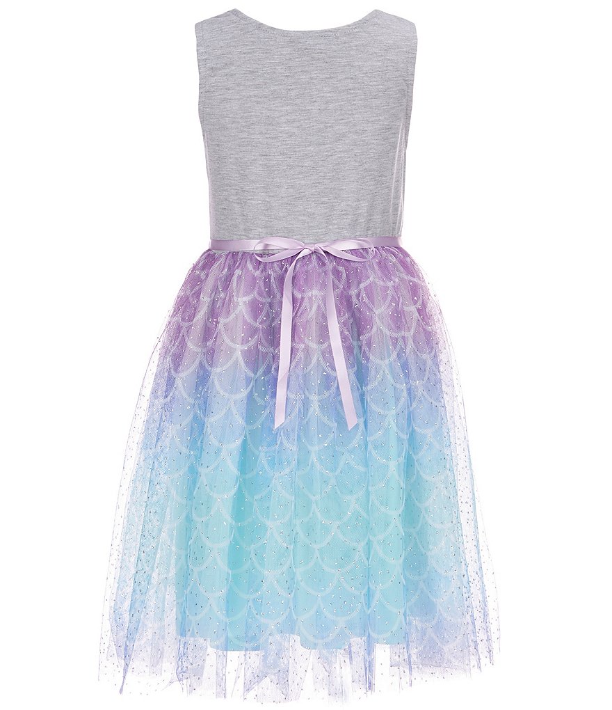 Zunie Little Girls 4T-6X Bow Sleeveless Flip Sequin Heart Mermaid Scale Mesh Tutu Dress
