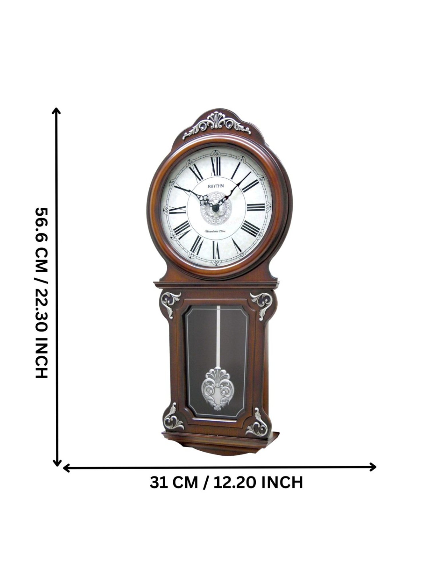 RHYTHM Dark Brown Wood Beautiful Vertical Wooden Wall Clock