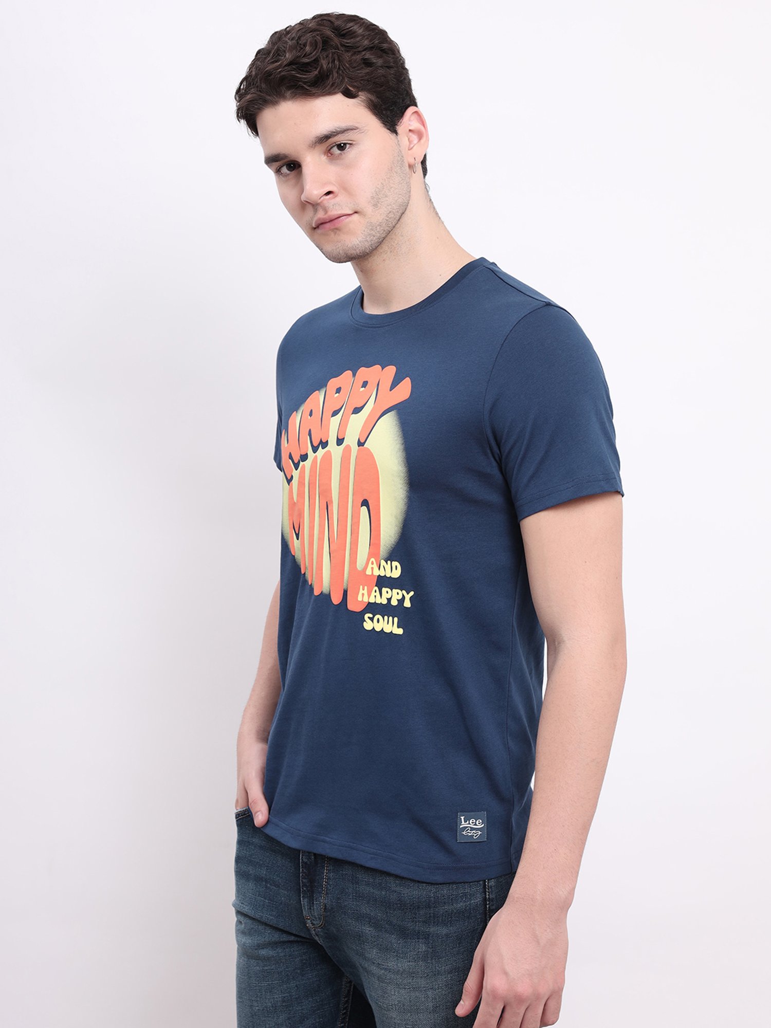 Lee Navy Regular Fit Graphic Print Cotton Crew T-Shirt