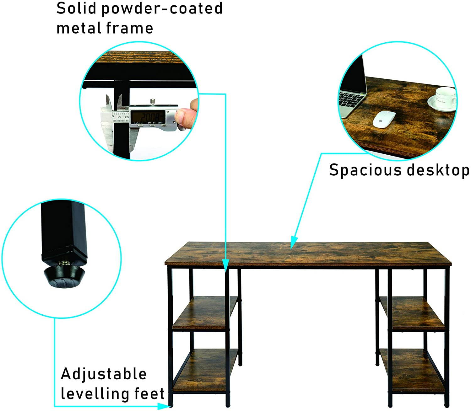 55 Inch Gaming Desk Racing Style Computer Desk Living Room Desk Home Office Desk Writing Table Study Table With 2 Shelves On Either Side and Adjustable Foot