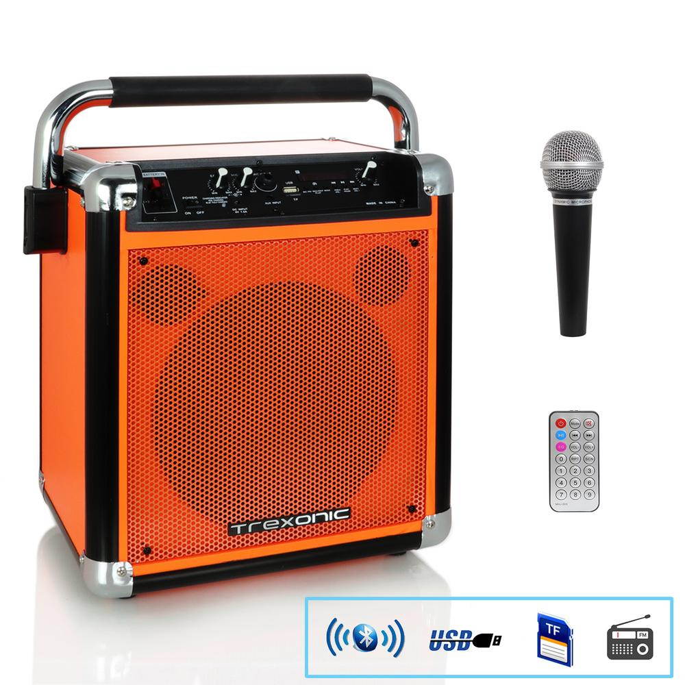 Trexonic TRX-99ORG Wireless Portable Party Speaker with USB Recording, FM Radio & Microphone - Orange