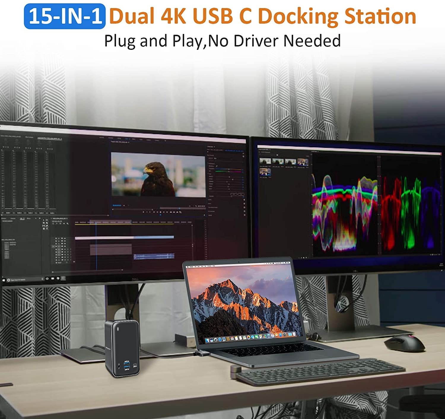USB C Docking Station Dual Monitor for MacBook Pro 15 in 1 USB C Laptop Docking Station Dual Monitor HDMI for MacBook Pro Air with 2 4K HDMI Display 6 USB AUSB C SD&Micro SDLAN 87W PD 3.0