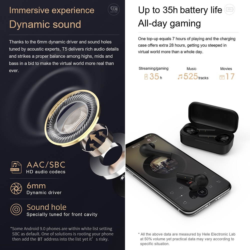 QCY T5(New)True Wireless Earbuds BT Headphones Touch Control Noise Cancellation TWS In-Ear Built-in Mic Headset with ENC Techology Pop-up Connection for Gaming Sports Gym