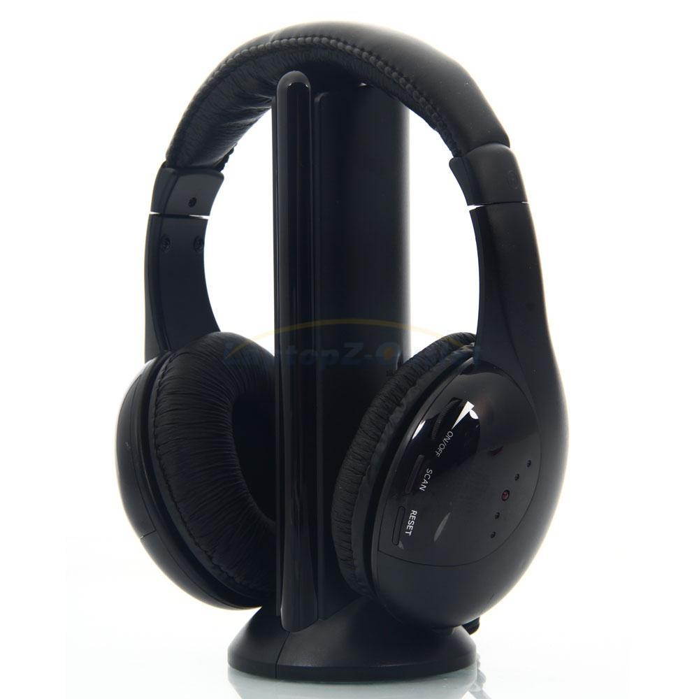 New 5 in 1 Wireless Headphone Black for MP3/MP4 PC TV CD FM Radio