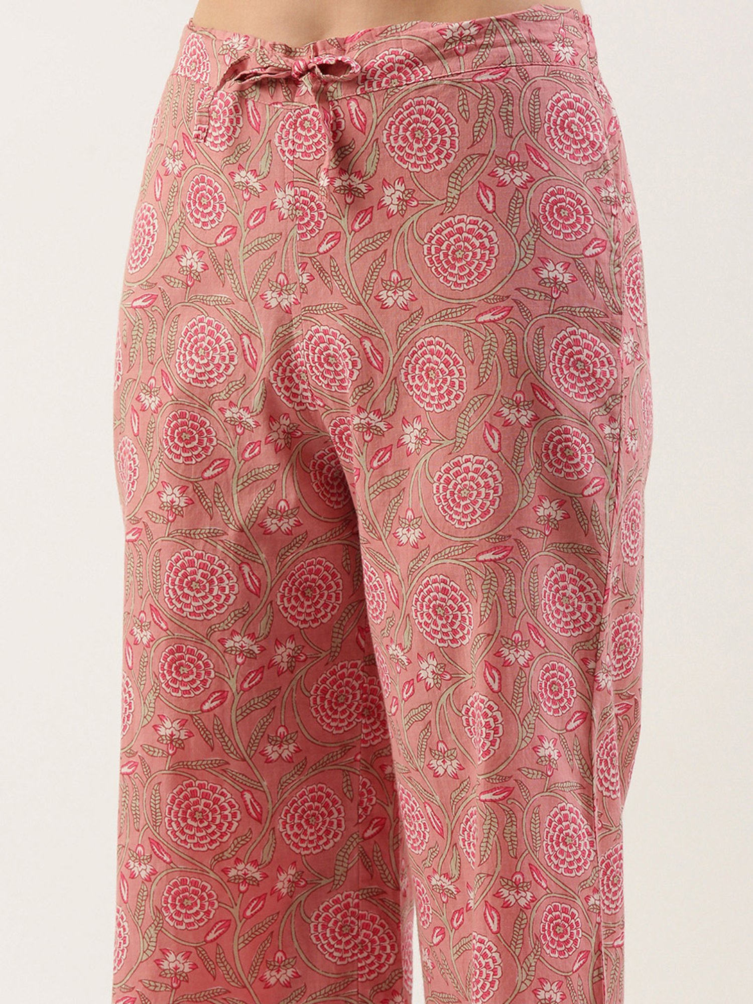 Clt.s Pink Cotton Floral Print Kurta With Palazzos