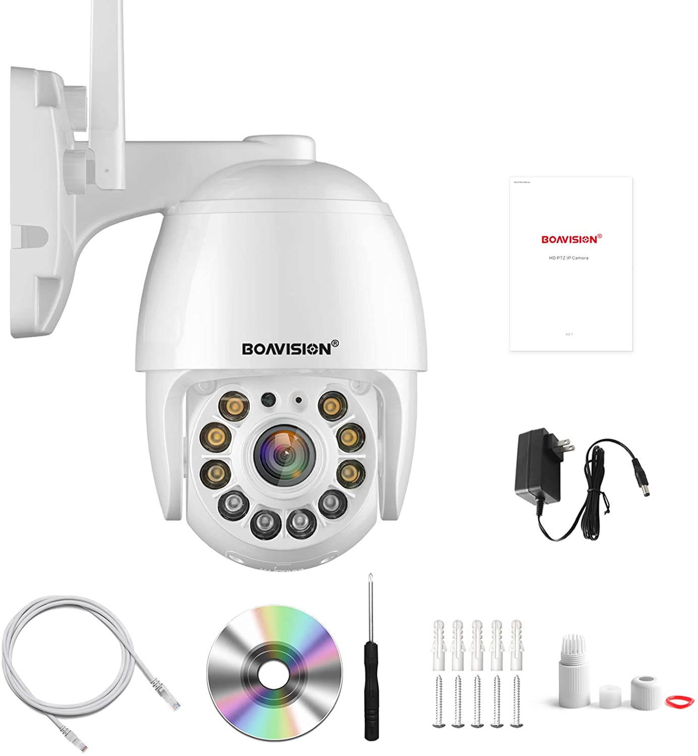 Security Camera Outdoor, Wireless WiFi IP Camera,Motion Detection, auto Tracking,2.4ghz Two Way Talk,HD 1080P pan Tile Full Color Night Vision Waterproof Outdoor Surveillance Boavision HD22M102M