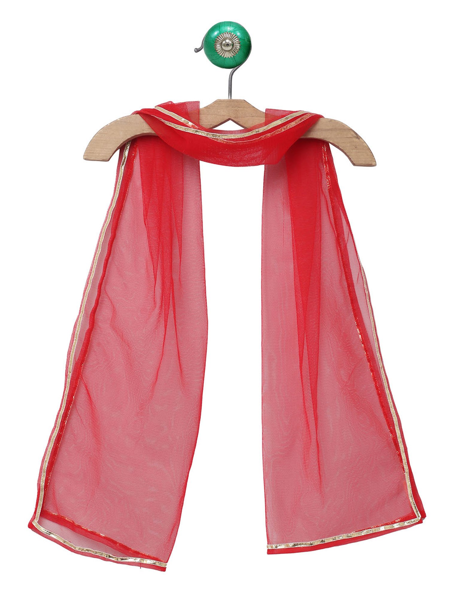 Many Frocks Kids Red Embellished Kurti with Pyjamas and Dupatta