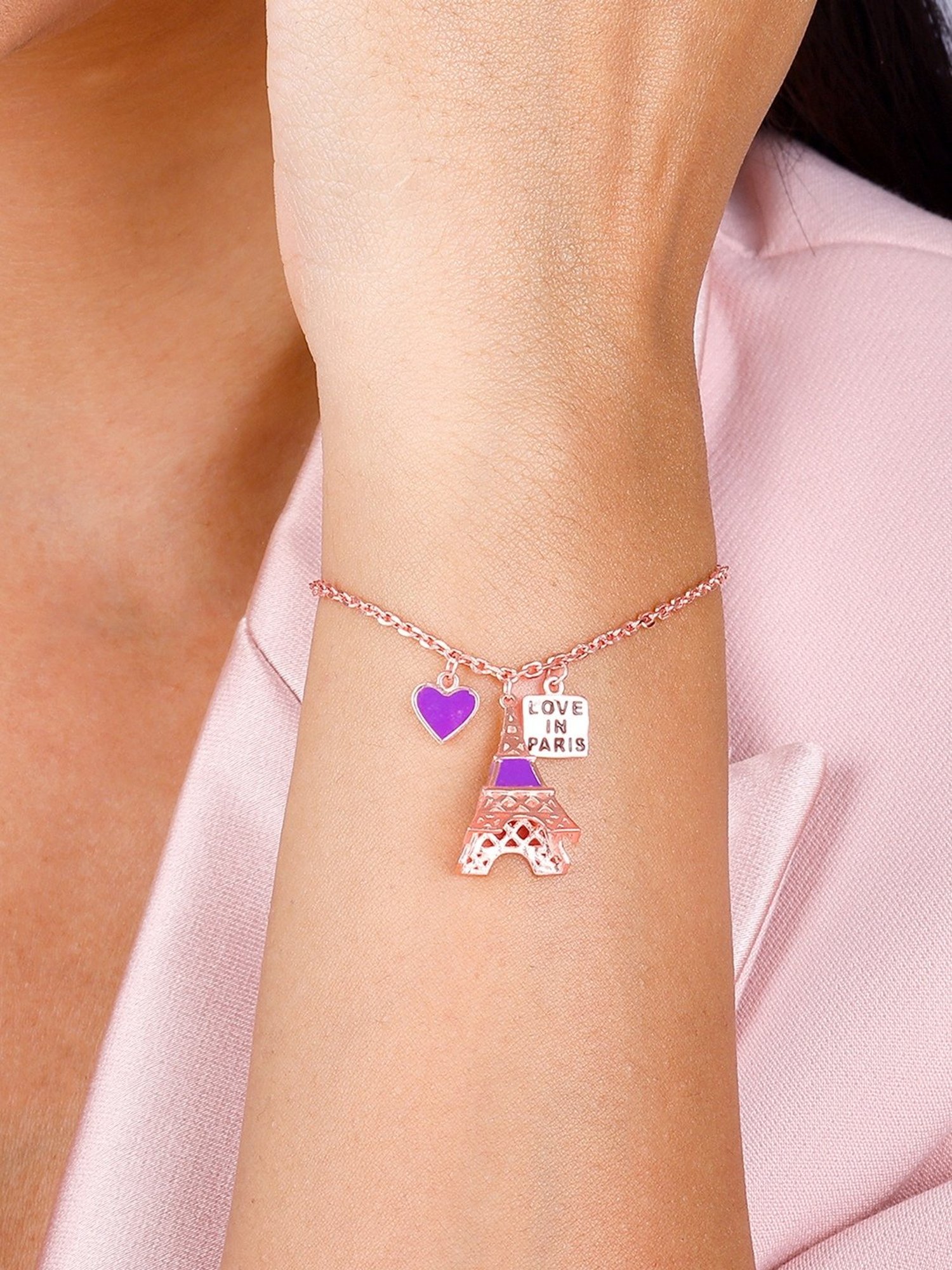 GIVA 92.5 Sterling Silver Love In Paris Flexible fit Bracelet for Women