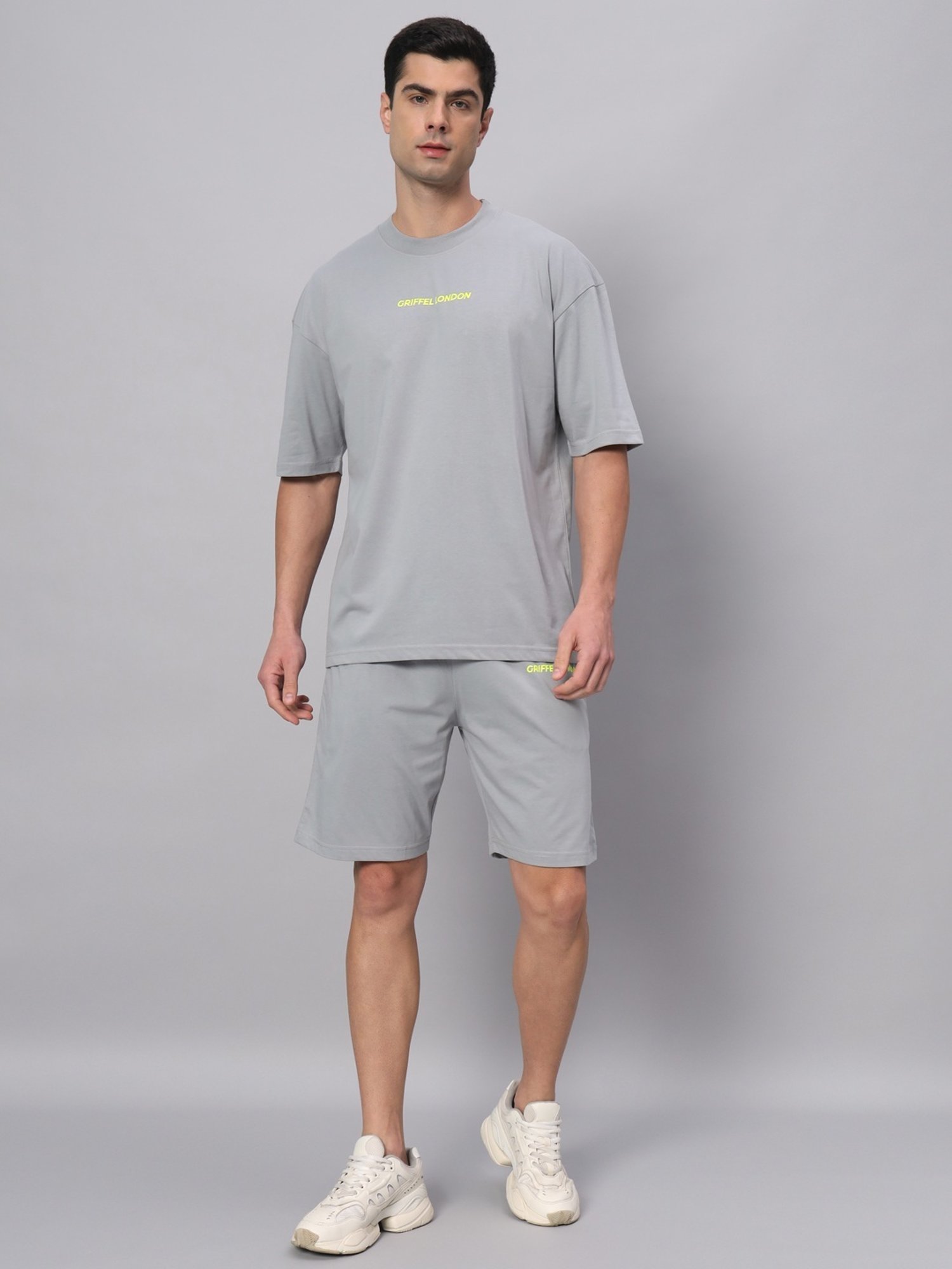 Griffel Grey Cotton Loose Fit Printed T-Shirt