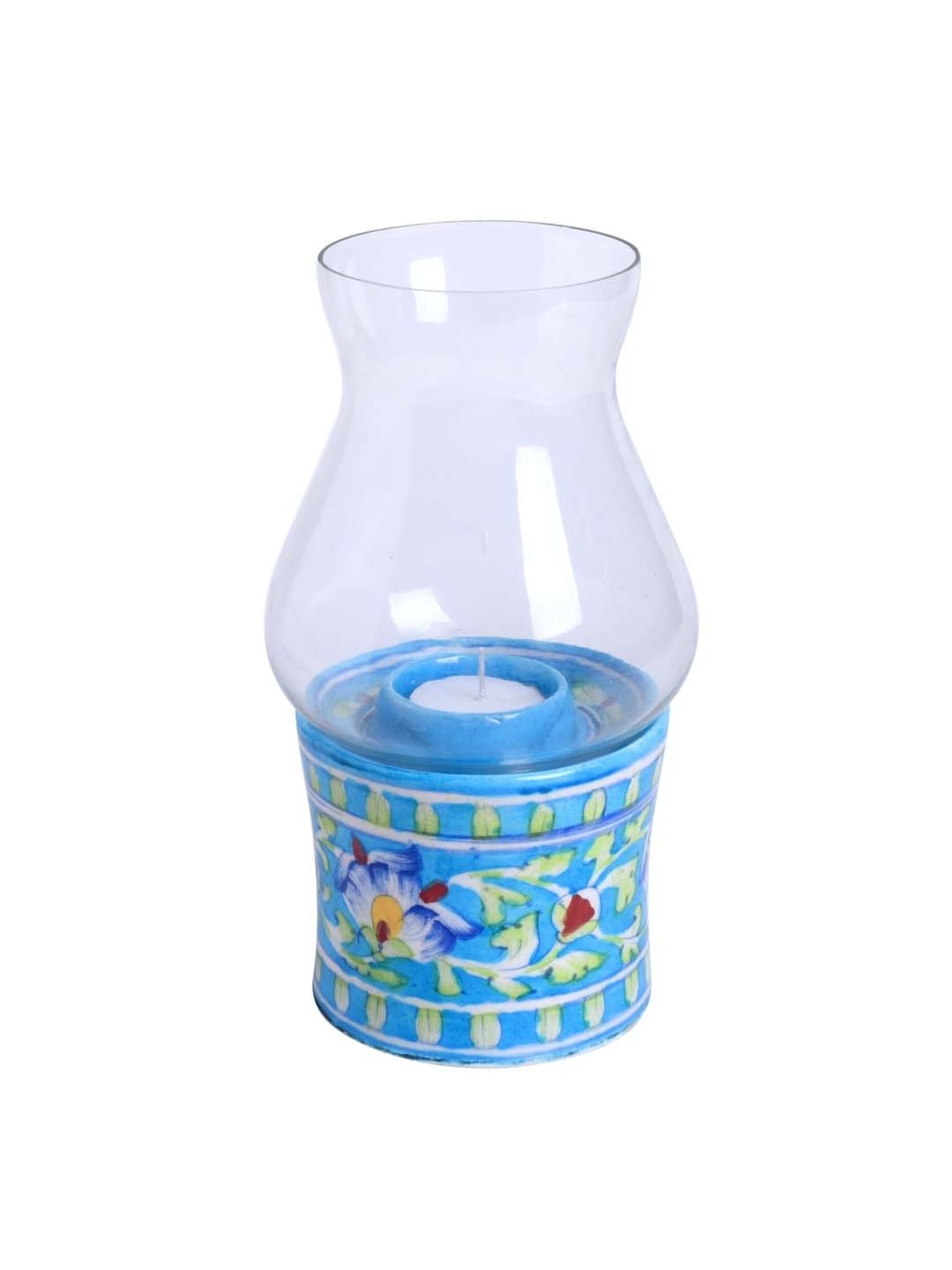 Unravel India Transparent & Blue Ceramic Tealight Candle Holder - Set of 1