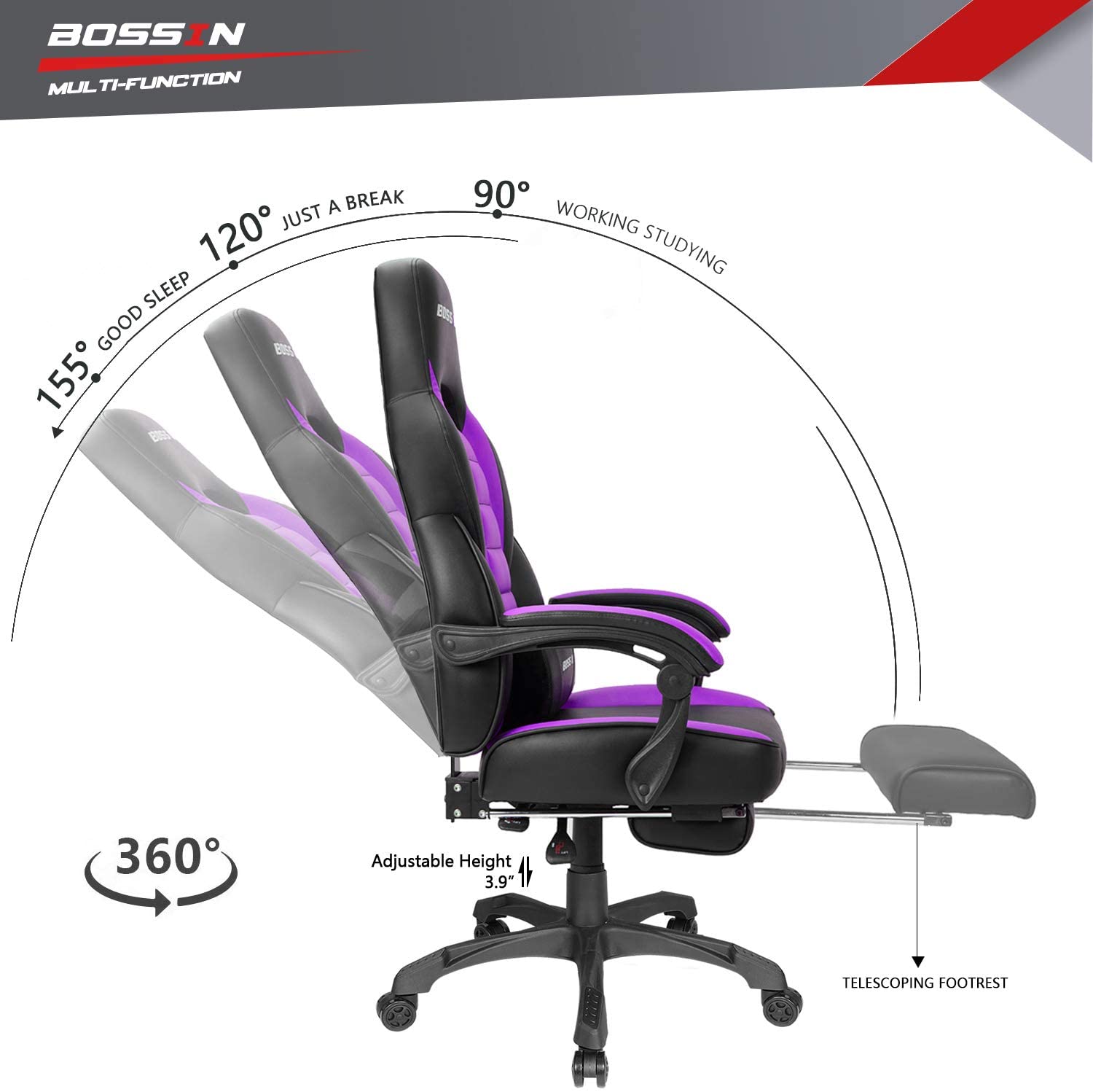 Gaming Chair, Racing Style Computer Desk Chair Padded Armrests Ergonomic Lumbar Support Adjustable Height