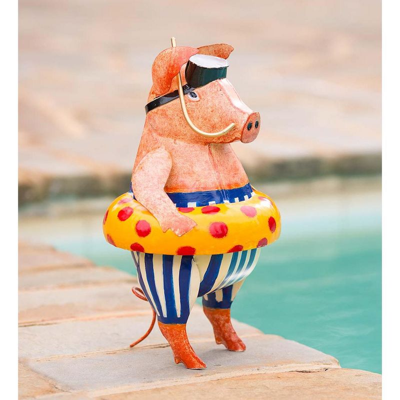 Wind & Weather Handcrafted Metal Pig with Inner Tube Indoor/Outdoor Sculpture