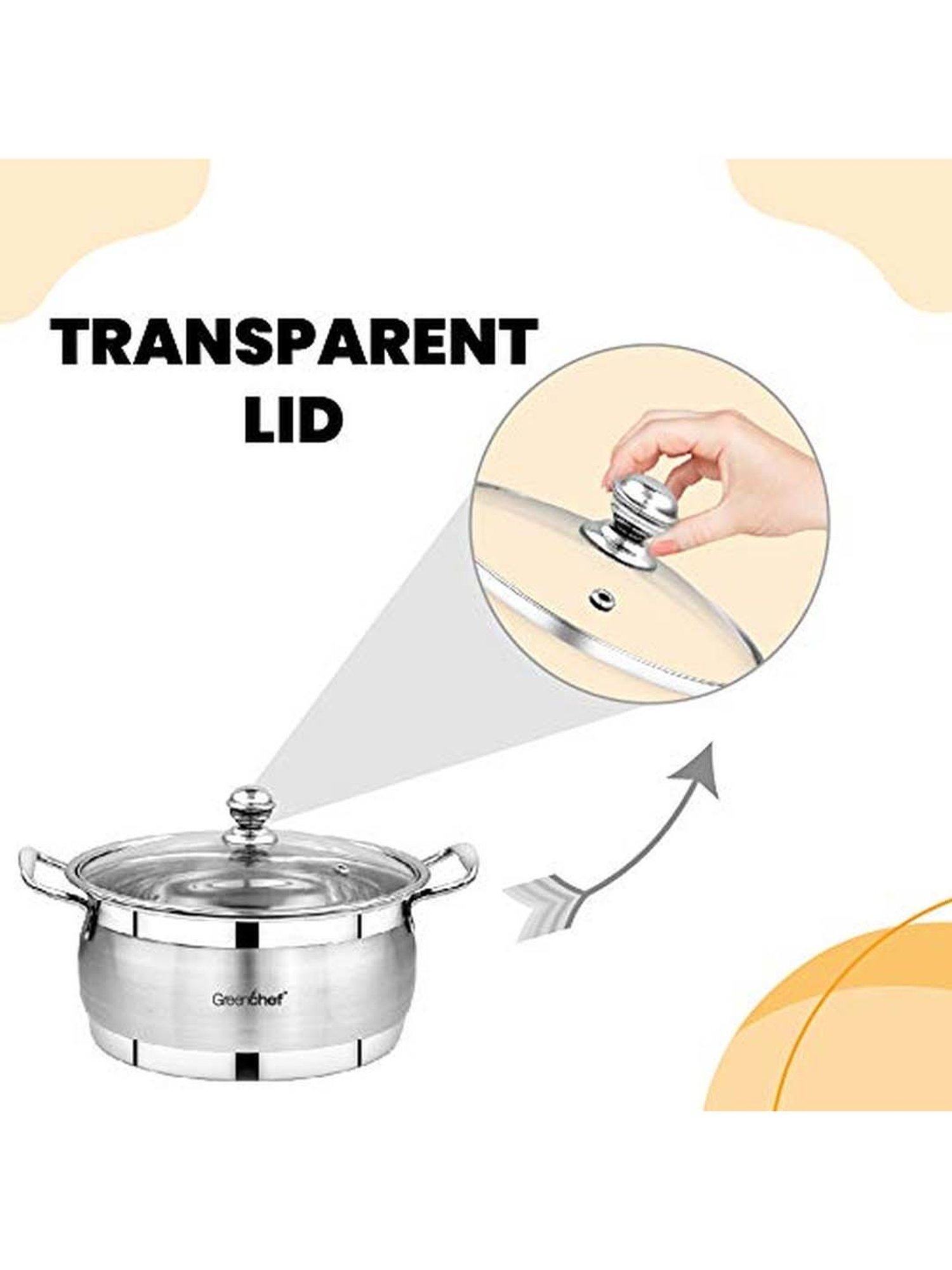 Greenchef Silver Stainless Steel 3-Piece Cookware Set with Lid