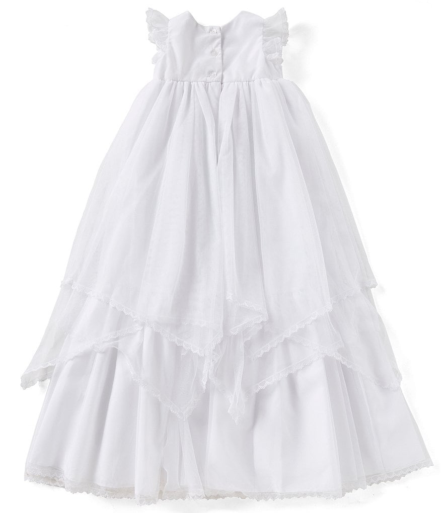 Pippa & Julie Baby Girls Newborn-9 Months Tiered-Hem Christening Gown & Bonnet Hat Set