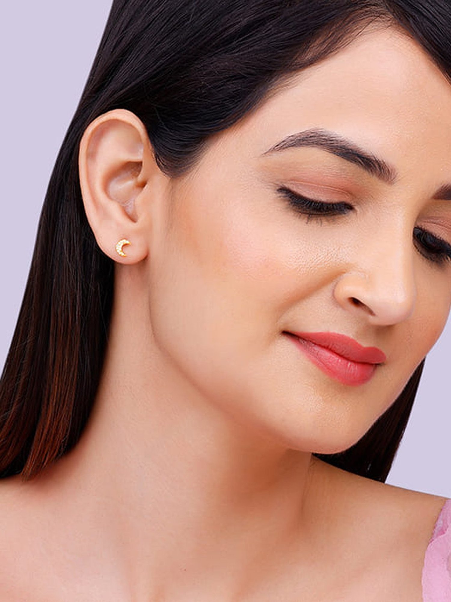 GIVA 925 Silver Anushka Sharma Golden Crescent Zircon Stud Earrings for Women & Girls