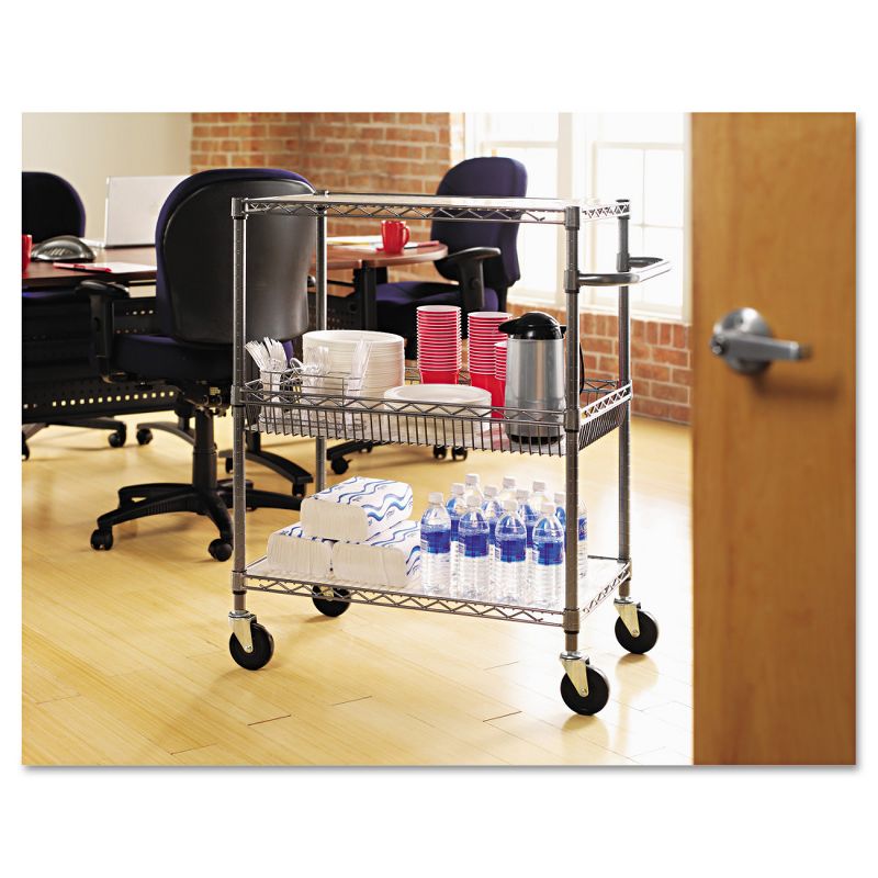 Alera Three-Tier Wire Rolling Cart 34w x 18d x 40h Silver