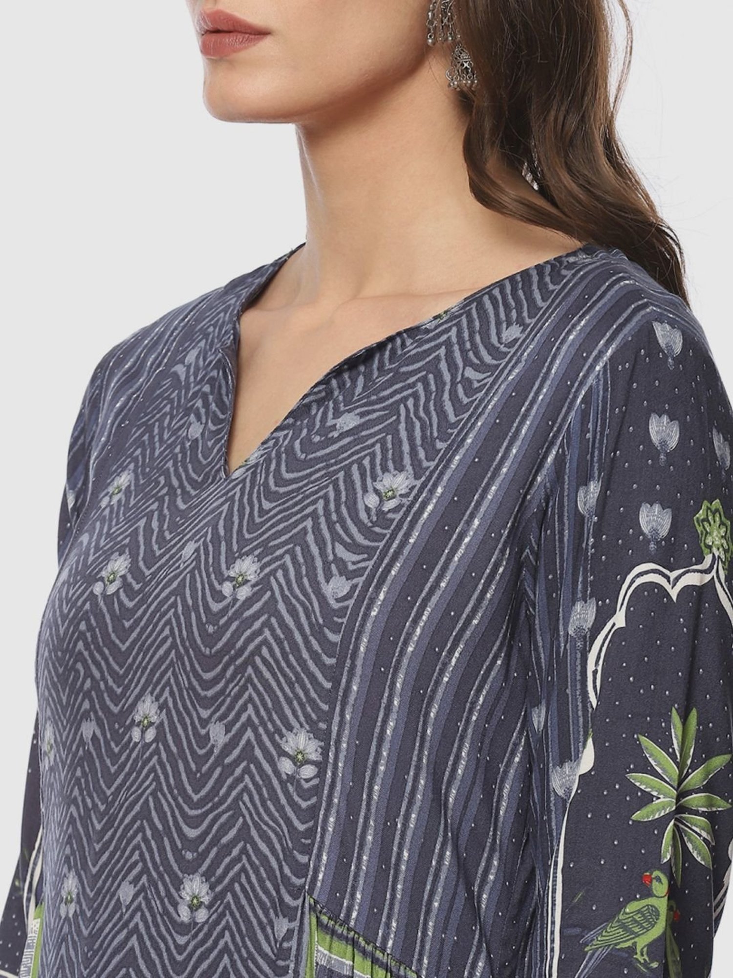 Biba Blue Printed Kurta Palazzo Set With Dupatta