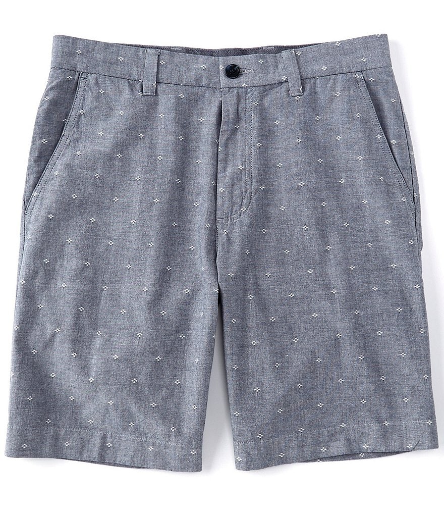Roundtree & Yorke Big and Tall Performance 9#double; and 11#double; Inseam Flat Front Herringbone Print Shorts