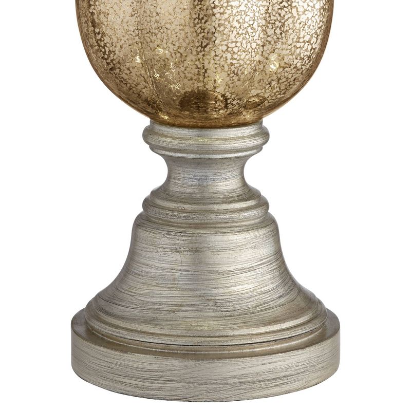 Barnes and Ivy Table Lamp with Nightlight Mercury Glass Urn Off White Fabric Bell Shade Living Room Bedroom Bedside Office Family