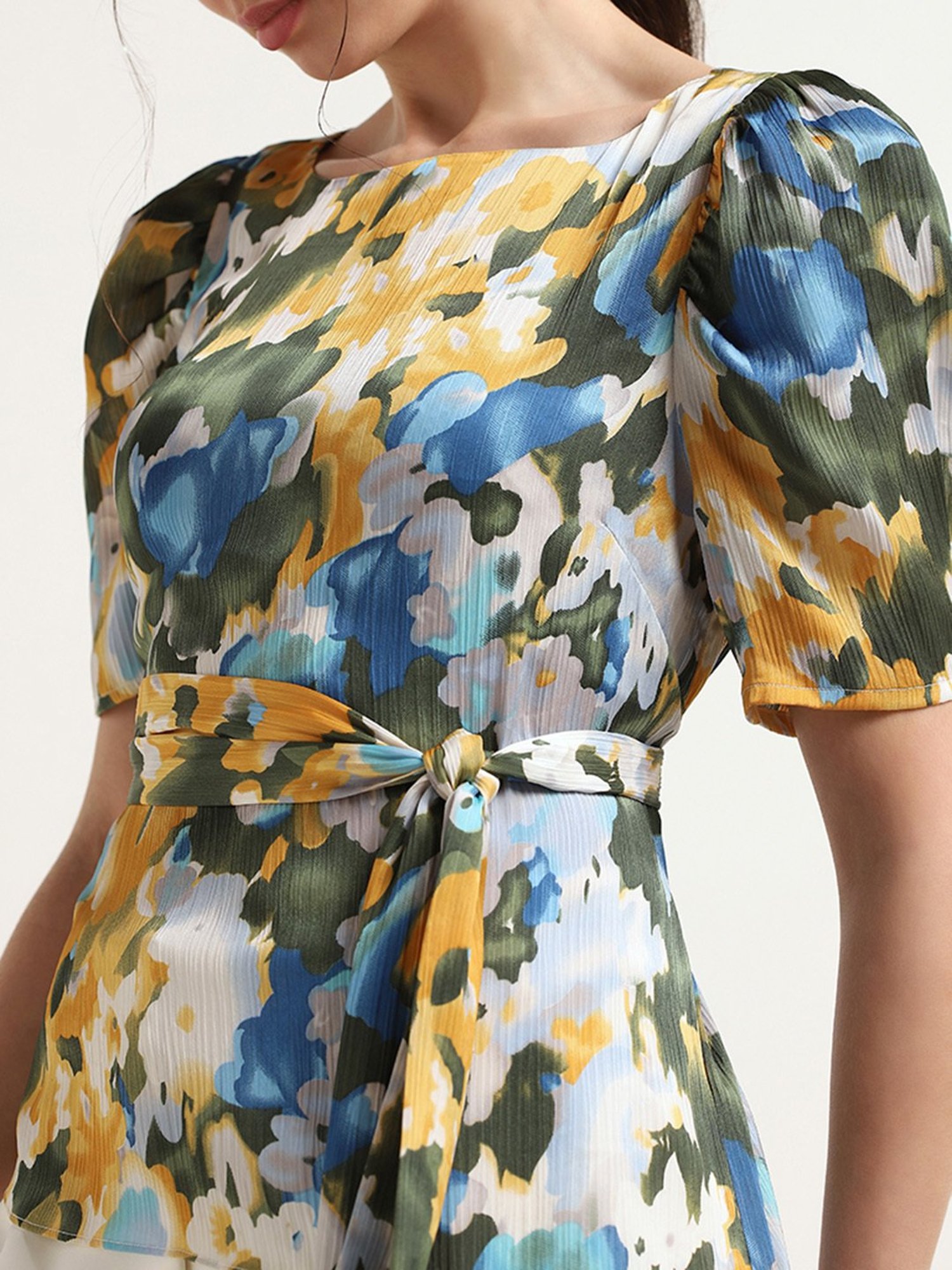 Wardrobe by Westside Multicolour Floral Print Tie-Waist Top