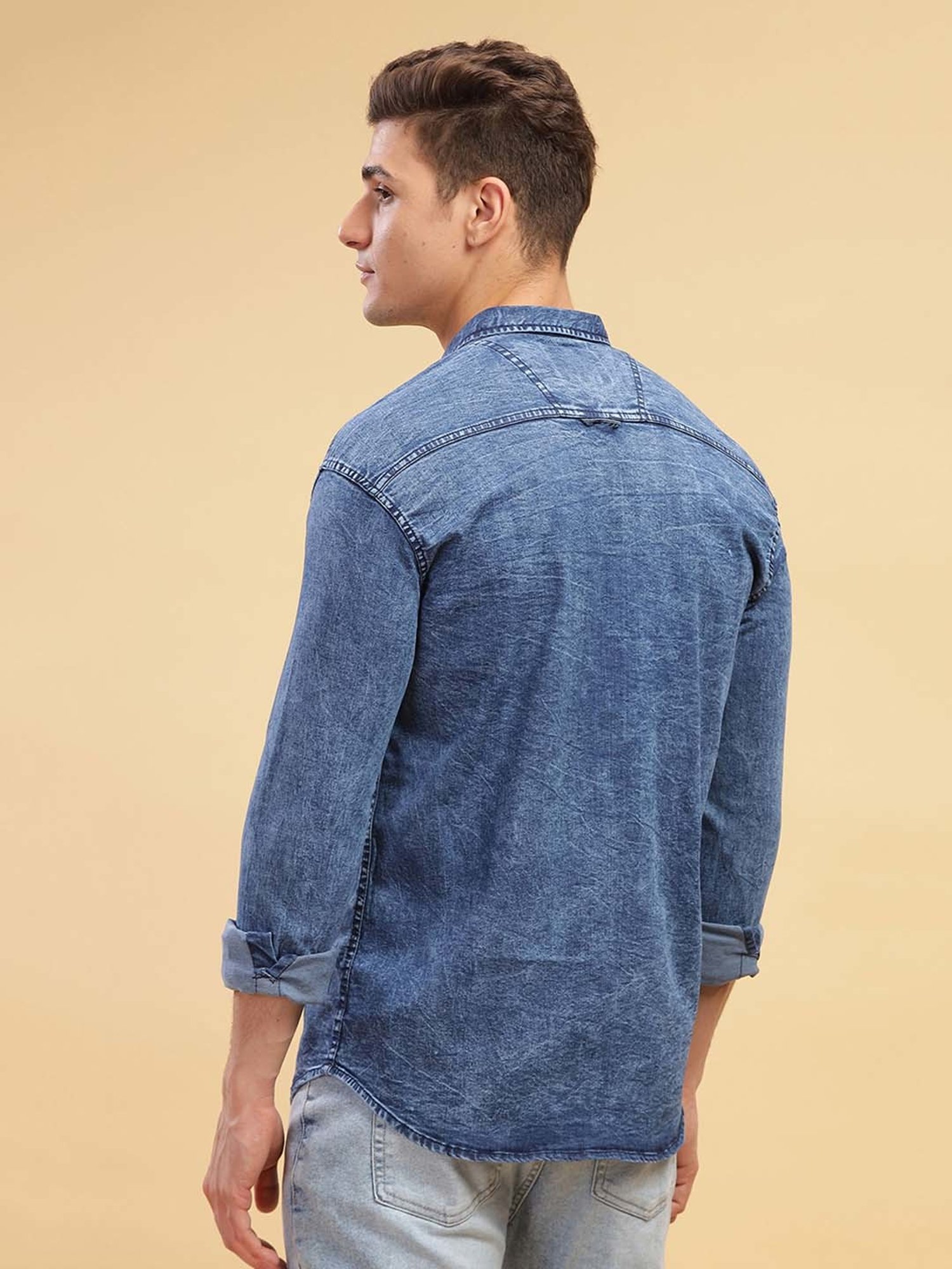 Kuons Avenue Blue Slim Fit Denim Shirt