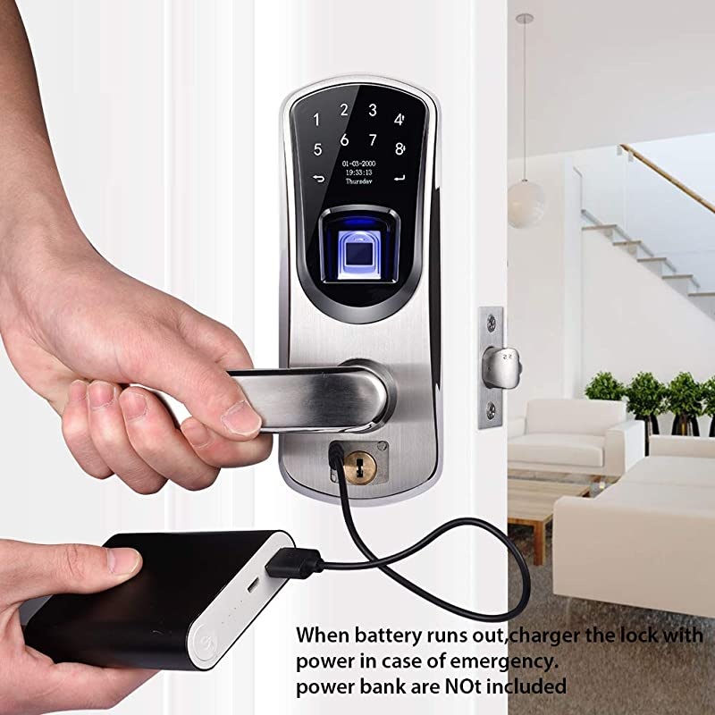 Fingerprint Door Lock, Stainless Steel Keyless Entry Door Lock, Biometric Door Lock, Keyless Door Lock, Keypad Door Lock, Digital Smart Door Lock, Keypad Entry Door Lock(Left-Handle)