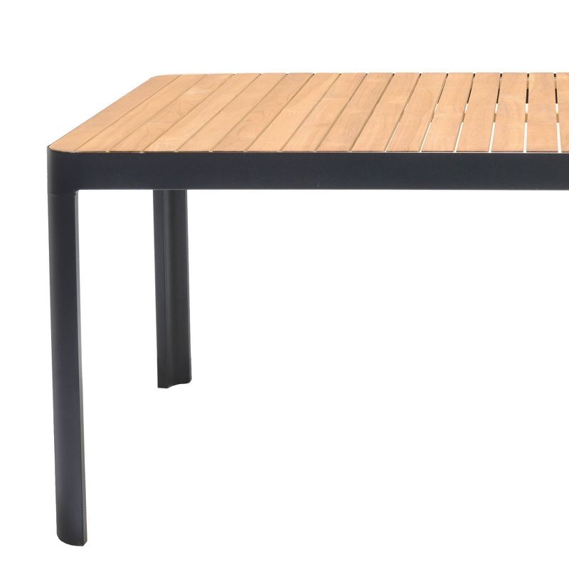 Portals Outdoor Rectangle Dining Table in Black Finish with Natural Teak Wood Top - Armen Living